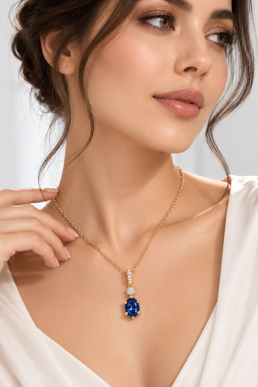 Elegant Retro Geometric Design Hypoallergenic S925 Sterling Silver Blue Teardrop Pendant Necklace