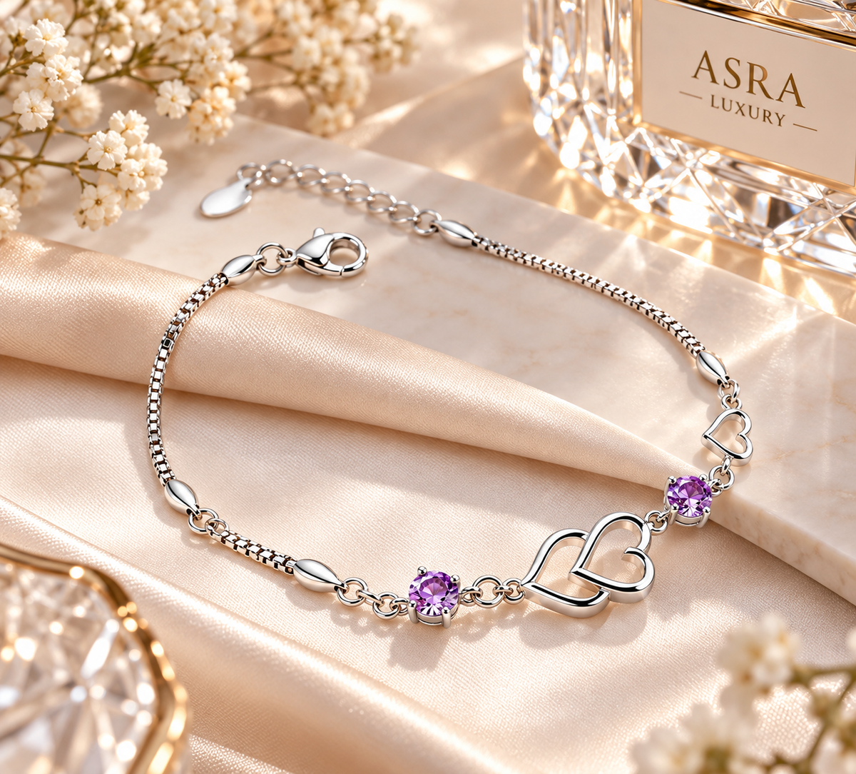 Trendy Colorful Zircon Bracelet Simple Silver Adjustable Chain Bracelet Korean Jewelry Double Heart Bracelet for Girl
