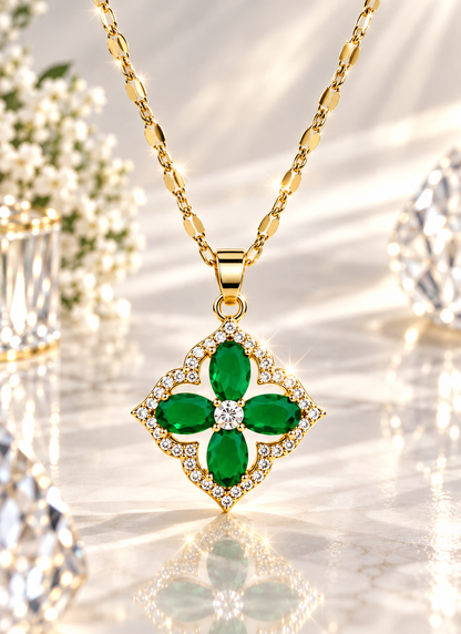 Stainless Steel Light-luxury Zircon-studded Micro-paved Four-leaf Clover Necklace
