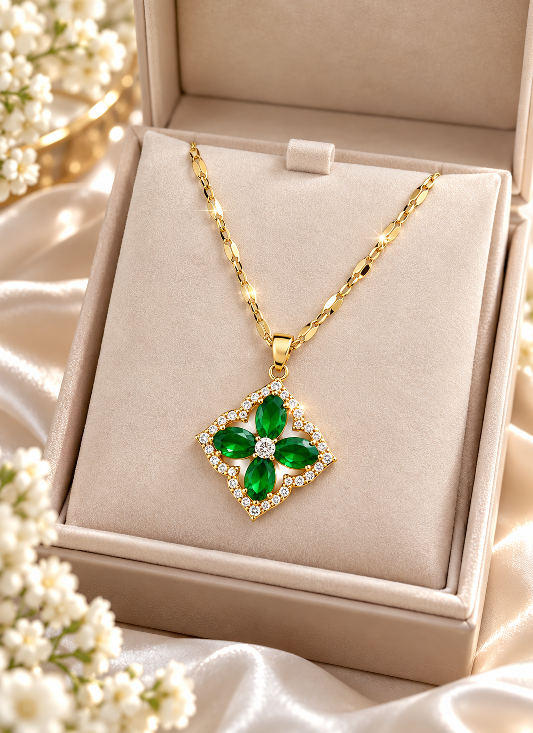 Stainless Steel Light-luxury Zircon-studded Micro-paved Four-leaf Clover Necklace