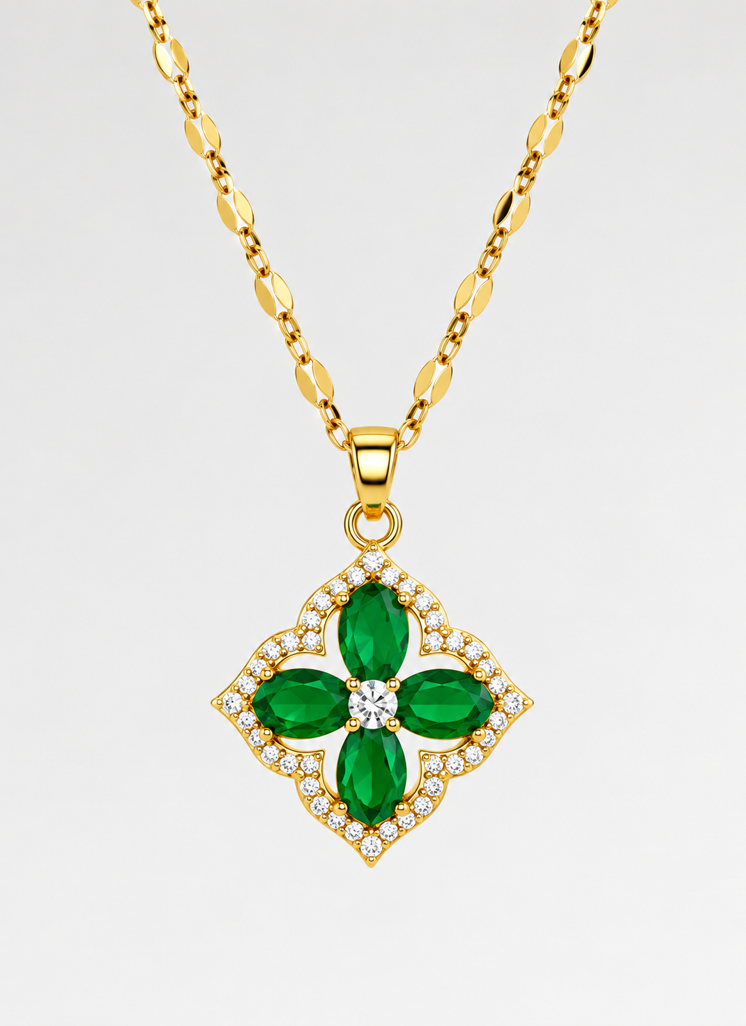 Stainless Steel Light-luxury Zircon-studded Micro-paved Four-leaf Clover Necklace