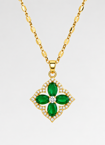 Stainless Steel Light-luxury Zircon-studded Micro-paved Four-leaf Clover Necklace