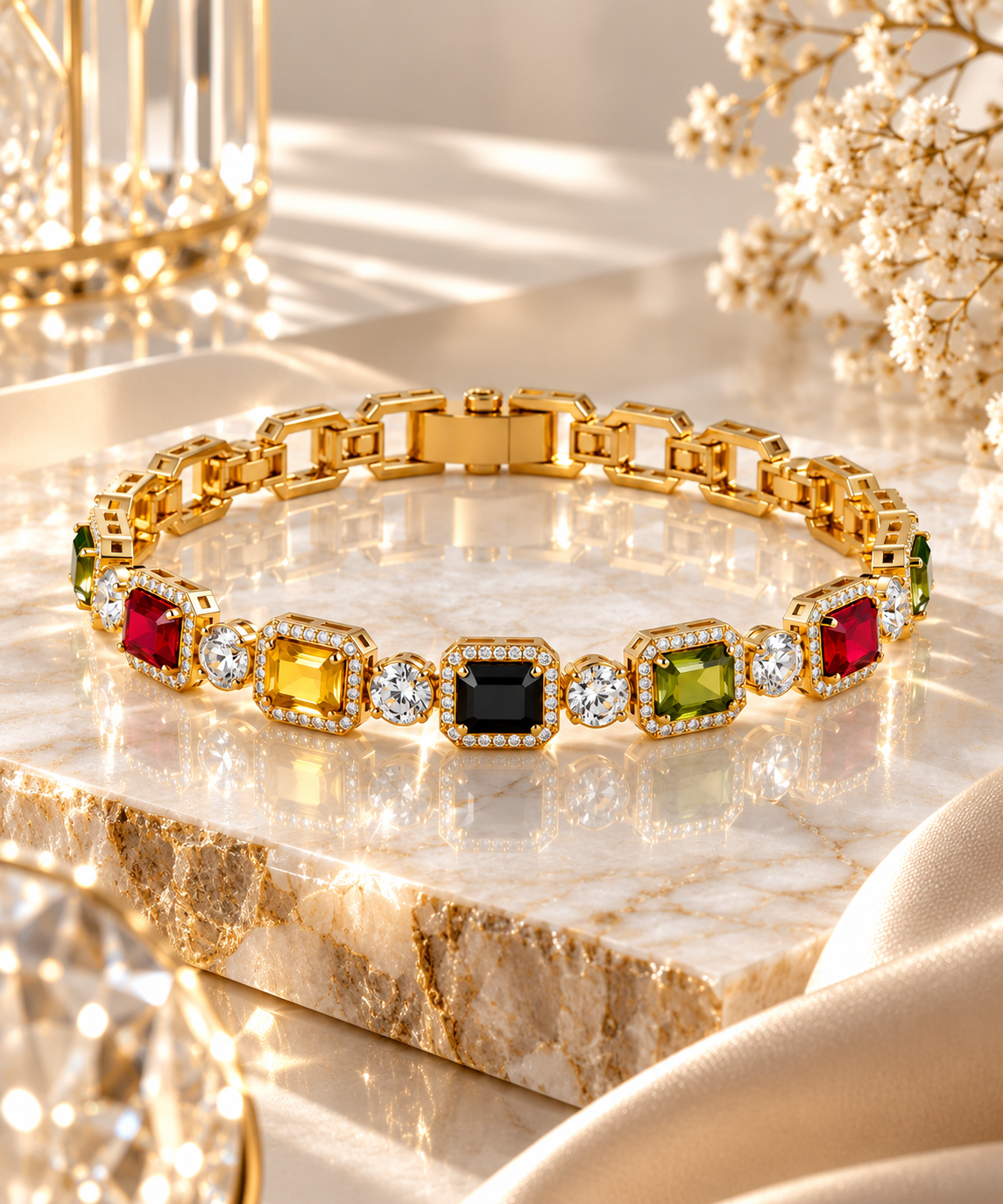 High-End Fashion Bracelet Jewelry Gold Colored square Zircon Diamond Choker Bracelet