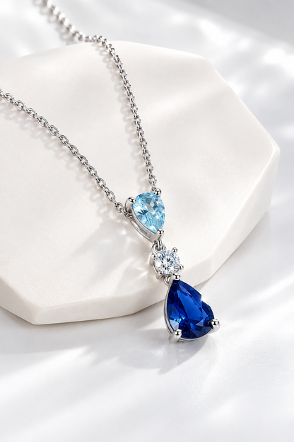 Elegant Retro Geometric Design Hypoallergenic S925 Sterling Silver Blue Teardrop Pendant Necklace