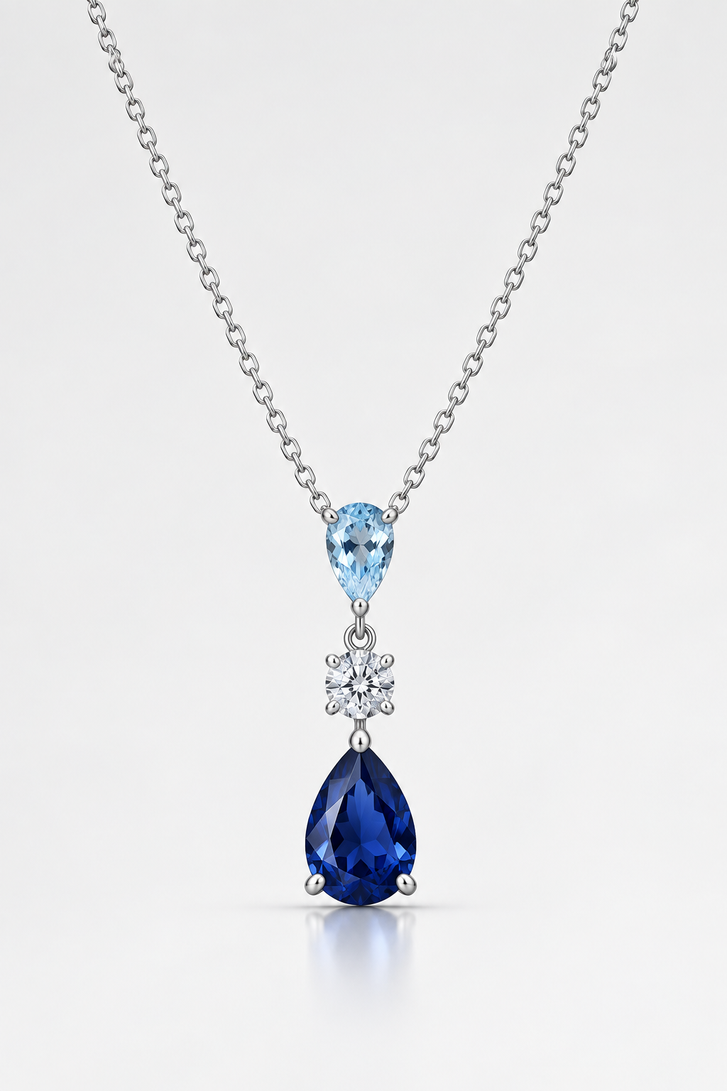 Elegant Retro Geometric Design Hypoallergenic S925 Sterling Silver Blue Teardrop Pendant Necklace