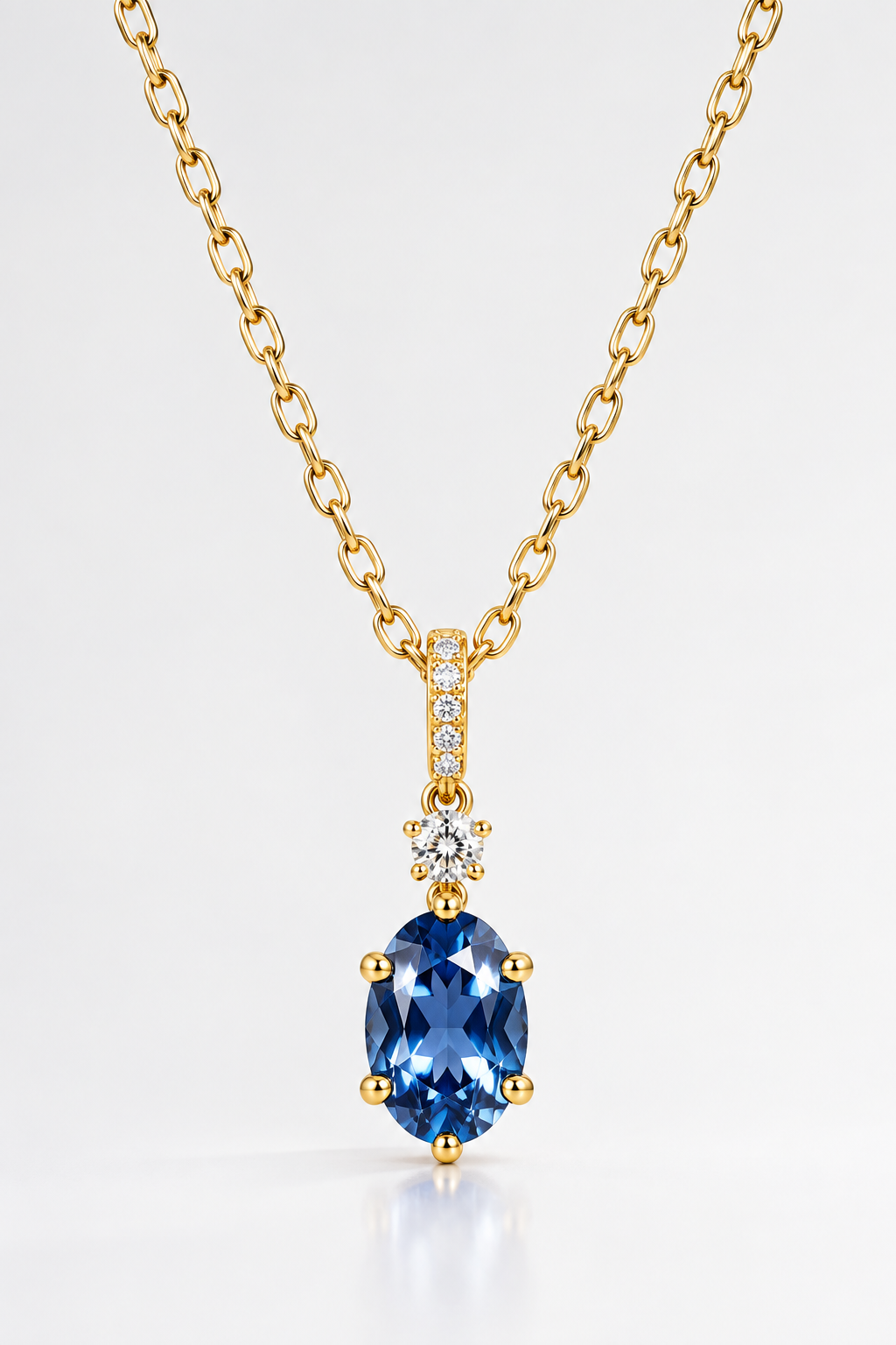 High Quality 925 Sterling Silver 14K/18K Gold Plated Oval Blue CZ Refined Modern Necklace