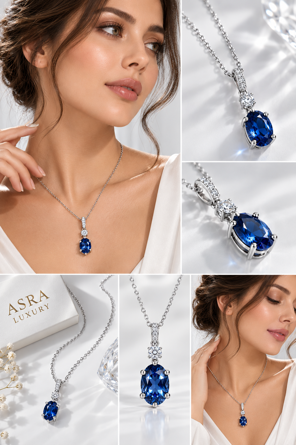High Quality 925 Sterling Silver 14K/18K Gold Plated Oval Blue CZ Refined Modern Necklace