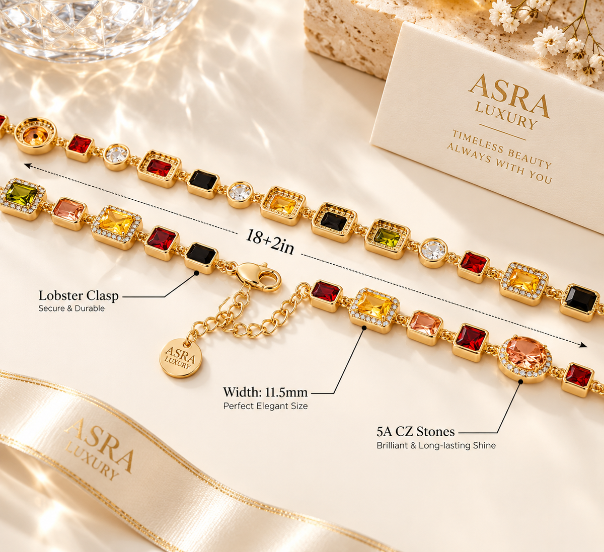High-End Fashion Bracelet Jewelry Gold Colored square Zircon Diamond Choker Bracelet