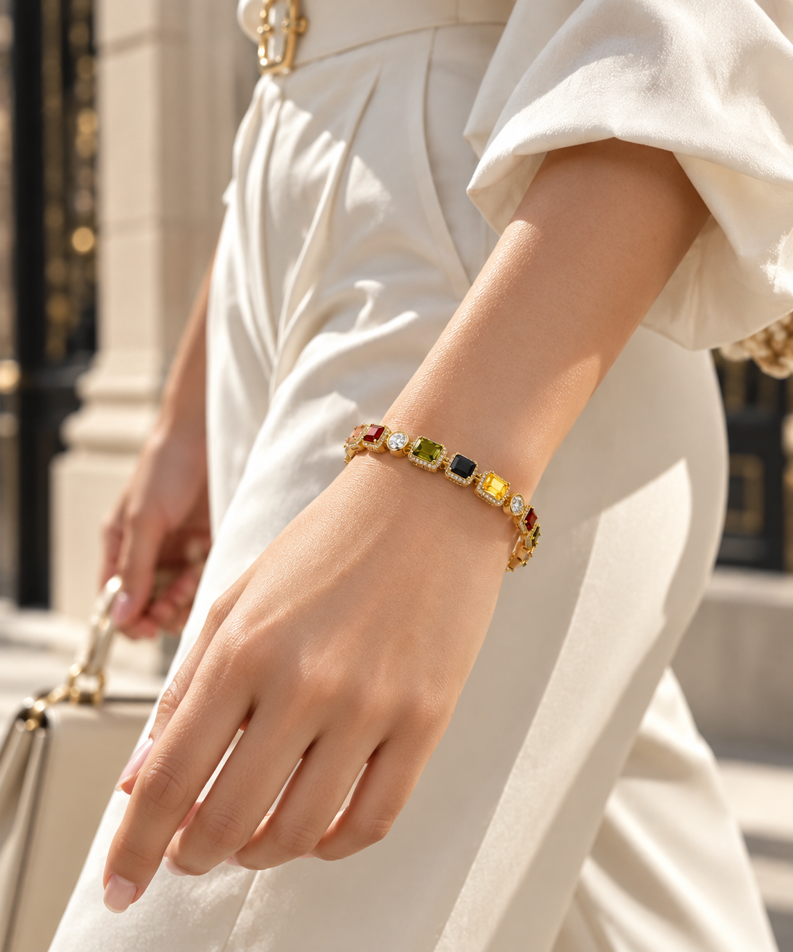 High-End Fashion Bracelet Jewelry Gold Colored square Zircon Diamond Choker Bracelet