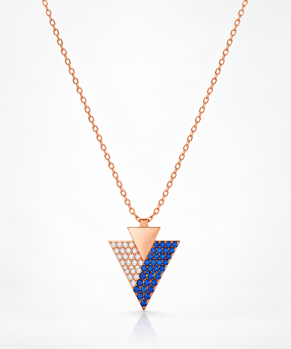 Sapphire Zircon Triangle Pendant Turkish Handmade 925 Sterling Silver