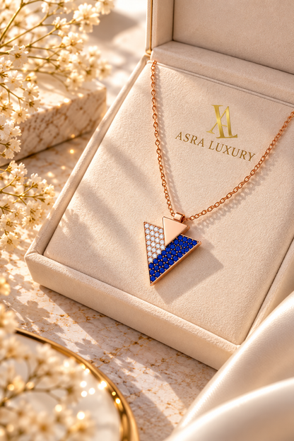 Sapphire Zircon Triangle Pendant Turkish Handmade 925 Sterling Silver