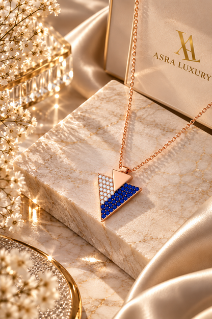 Sapphire Zircon Triangle Pendant Turkish Handmade 925 Sterling Silver