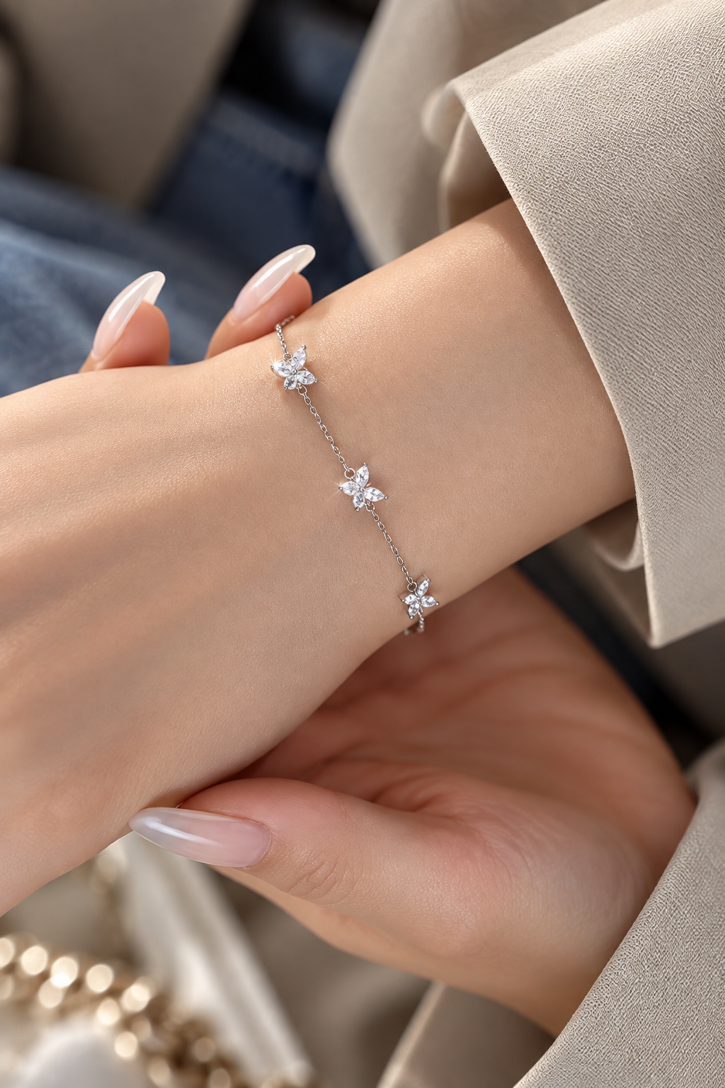Sterling Silver 925 High Quality Butterfly Pendant Bracelet and Anklet for Women Cz Cubic Zirconia Bracelets