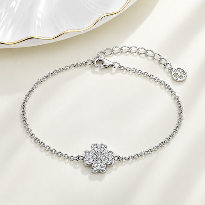 QX  Rhodium Plated Jewelry Bracelet for Ladies Four Leaf Clover Bracelet High End Version