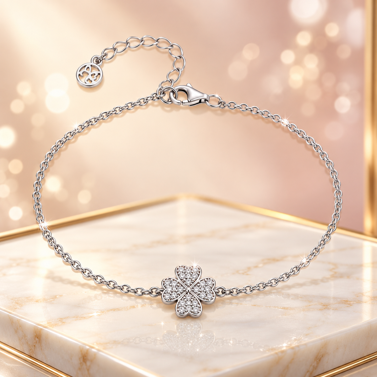 QX  Rhodium Plated Jewelry Bracelet for Ladies Four Leaf Clover Bracelet High End Version