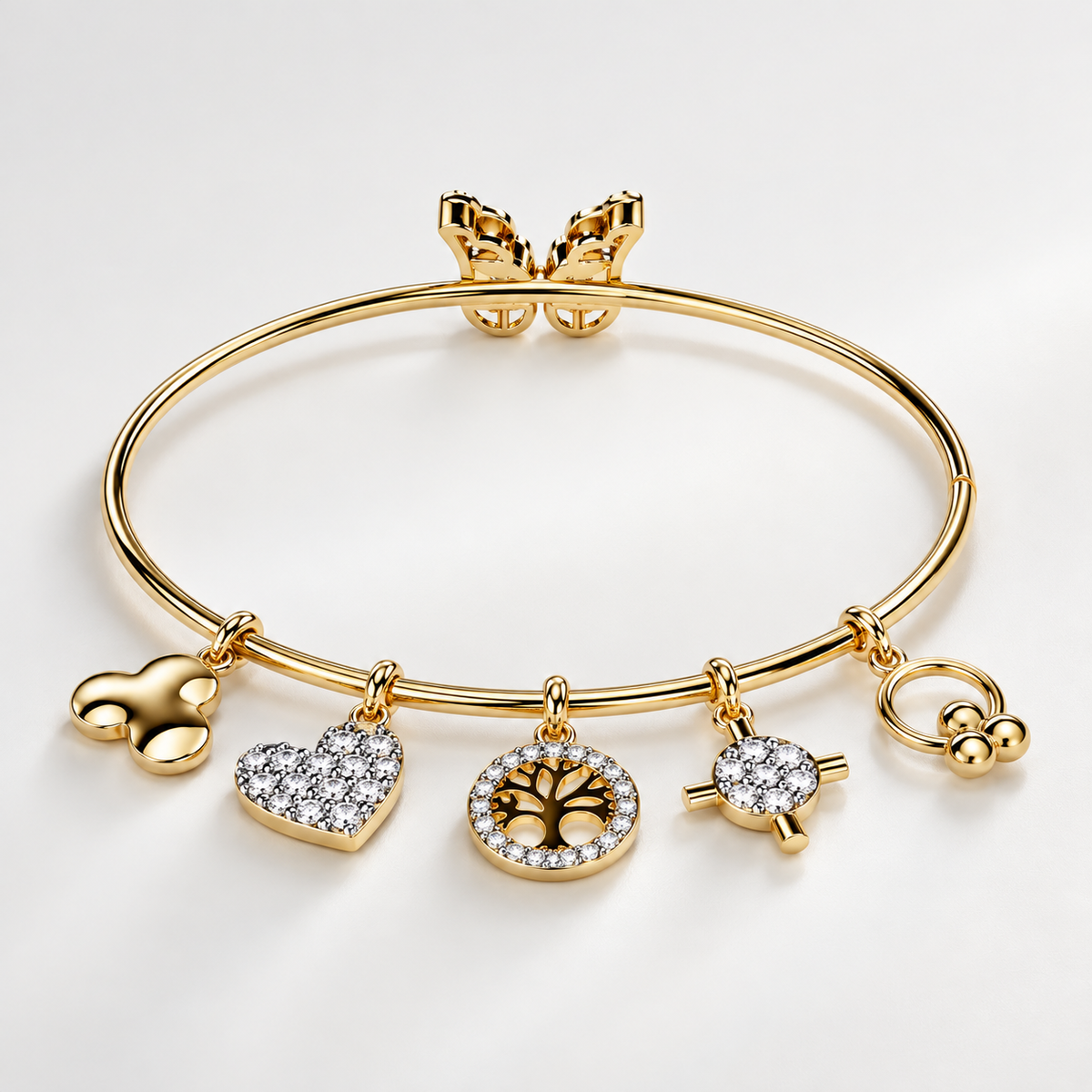 New Heart Vintage Design Multi Shape Moissanite Diamond Bracelet Unisex Yellow Gold Plated