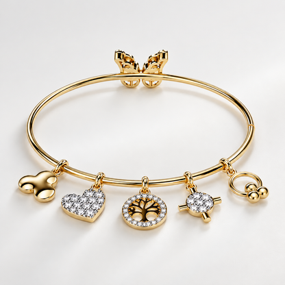 New Heart Vintage Design Multi Shape Moissanite Diamond Bracelet Unisex Yellow Gold Plated