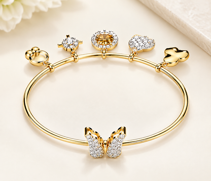 New Heart Vintage Design Multi Shape Moissanite Diamond Bracelet Unisex Yellow Gold Plated