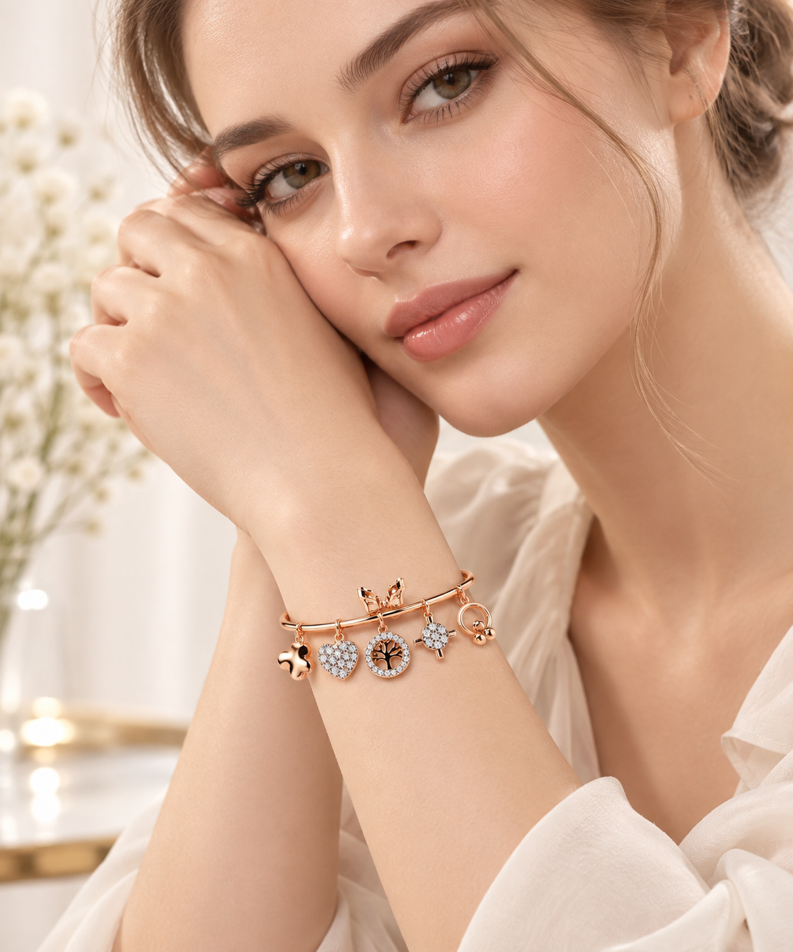 New Heart Vintage Design Multi Shape Moissanite Diamond Bracelet Unisex Yellow Gold Plated