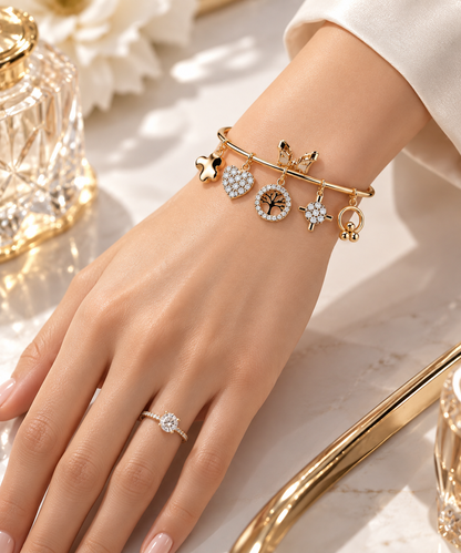 New Heart Vintage Design Multi Shape Moissanite Diamond Bracelet Unisex Yellow Gold Plated