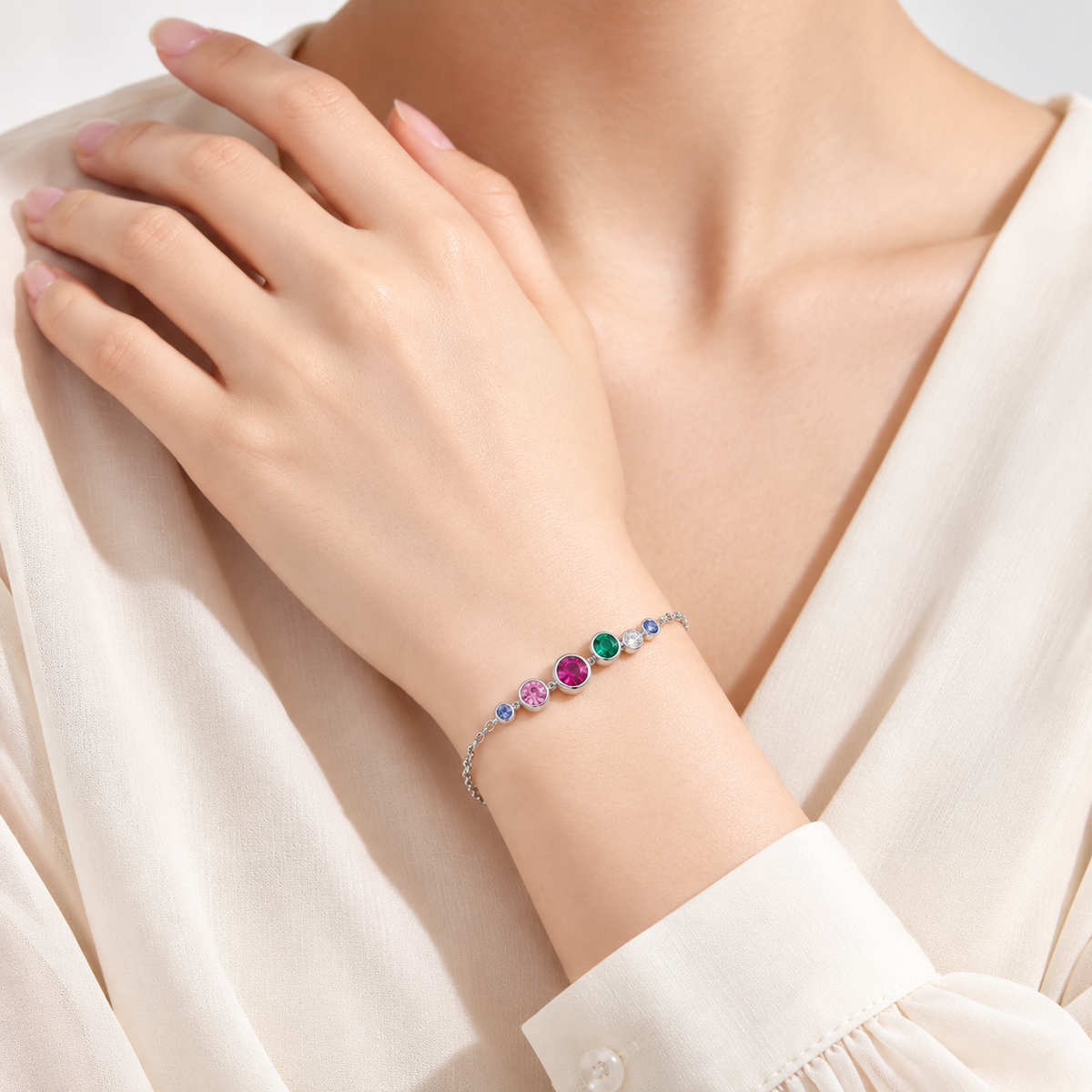 Fashionable 925 Silver Bracelet Femme Beaded with Cubic Zirconia Elegant for Women