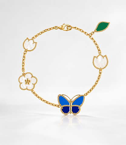 New Gold Plated Stainless Steel Classic Flower Lucky Blue Butterfly Shell Unisex Party Bracelet