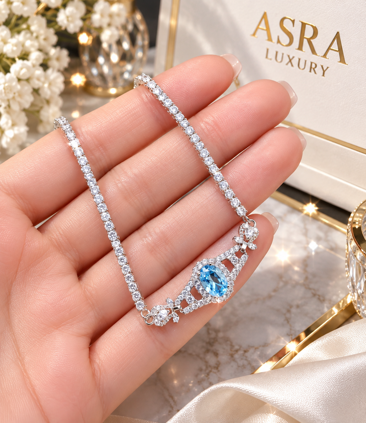 Hot Popular Luxury 925 Sterling Silver Natural Topaz Bracelet Women's with Gold Plating