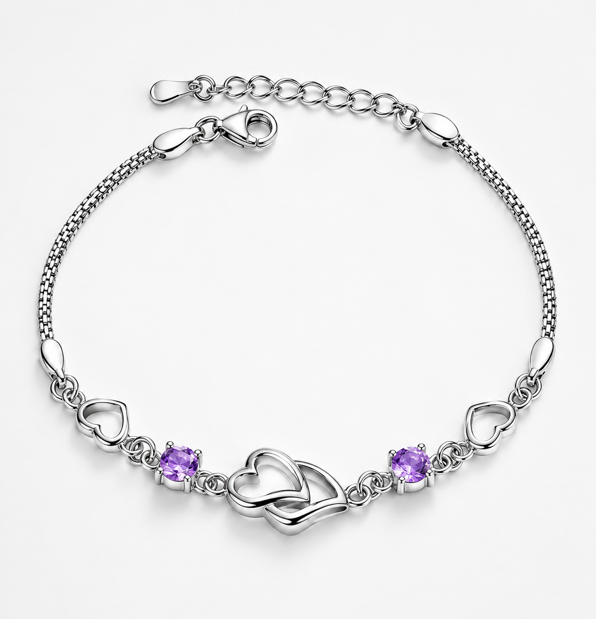 Trendy Colorful Zircon Bracelet Simple Silver Adjustable Chain Bracelet Korean Jewelry Double Heart Bracelet for Girl
