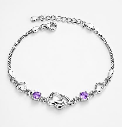 Trendy Colorful Zircon Bracelet Simple Silver Adjustable Chain Bracelet Korean Jewelry Double Heart Bracelet for Girl