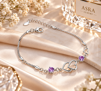 Trendy Colorful Zircon Bracelet Simple Silver Adjustable Chain Bracelet Korean Jewelry Double Heart Bracelet for Girl