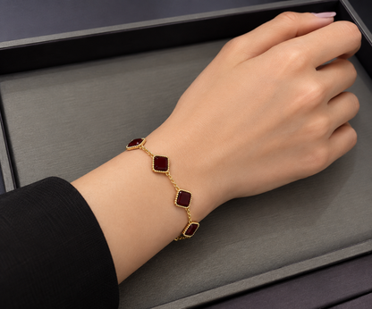 Design Four Leaf Clover Pendant Inlay Natural Black Onyx Gems 925 Silver Wite Agate Gold Plated Bracelet