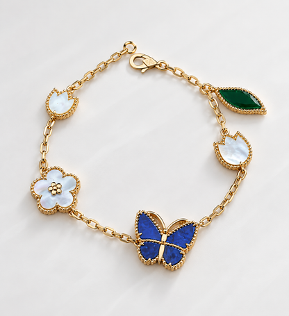 New Gold Plated Stainless Steel Classic Flower Lucky Blue Butterfly Shell Unisex Party Bracelet