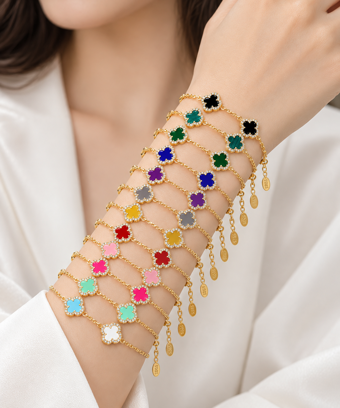 QIFEI Hot Selling Plum Flower Bracelet Multicolor Five-leaf Clover Bracelet for Women
