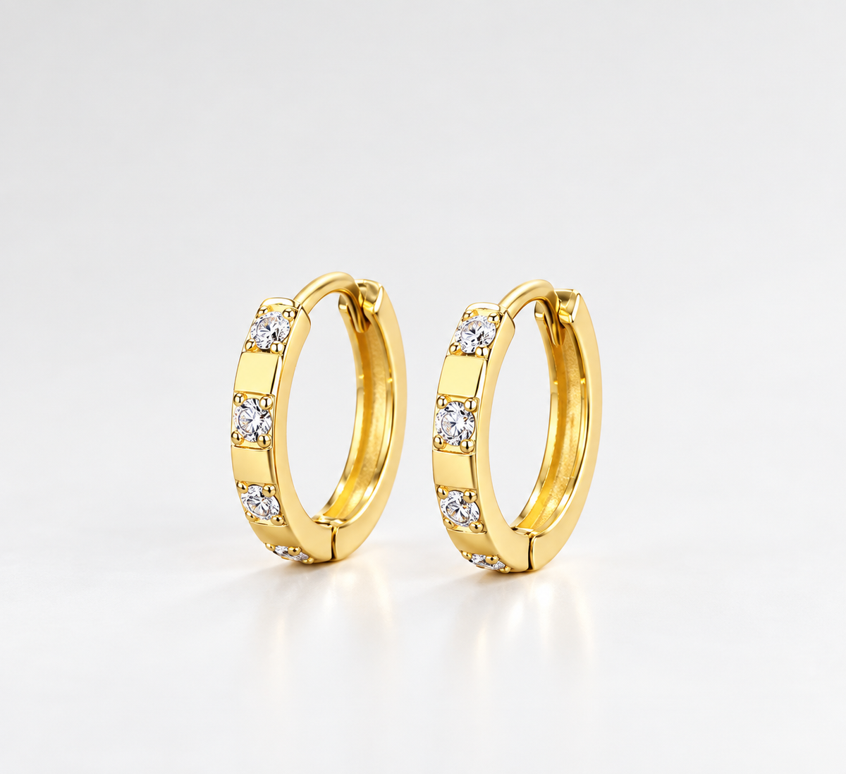 Dainty Gold Vermeil Sterling Silver Alternating Zirconia Huggie Earrings Solid Silver Hoop Zirconia Round Stone Hoop Earrings