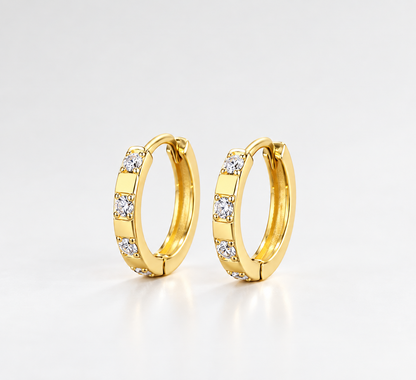 Dainty Gold Vermeil Sterling Silver Alternating Zirconia Huggie Earrings Solid Silver Hoop Zirconia Round Stone Hoop Earrings