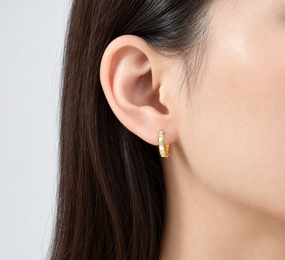 Dainty Gold Vermeil Sterling Silver Alternating Zirconia Huggie Earrings Solid Silver Hoop Zirconia Round Stone Hoop Earrings
