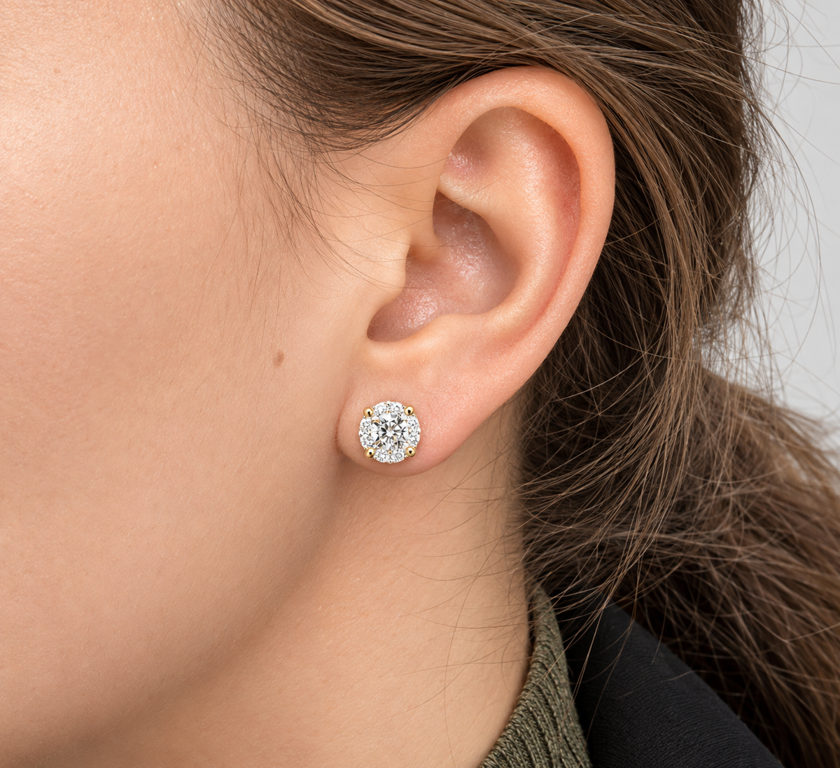 Round Sparkly Marquise CZ 925 Sterling Silver Stud 14k Gold Plated Earrings