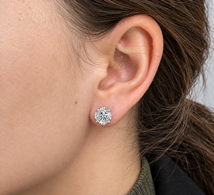 Round Sparkly Marquise CZ 925 Sterling Silver Stud 14k Gold Plated Earrings