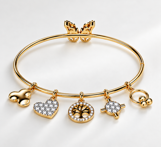 New Heart Vintage Design Multi Shape Moissanite Diamond Bracelet Unisex Yellow Gold Plated