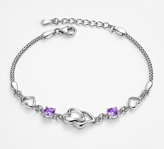 Trendy Colorful Zircon Bracelet Simple Silver Adjustable Chain Bracelet Korean Jewelry Double Heart Bracelet for Girl