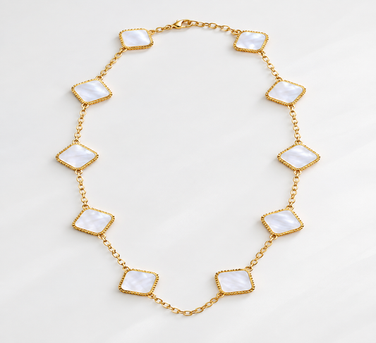 Design Four Leaf Clover Pendant Inlay ridescent white / mother-of-pearl Onyx Gems 925 Silver Wite Agate Gold Plated Necklace