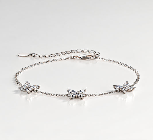 Sterling Silver 925 High Quality Butterfly Pendant Bracelet and Anklet for Women Cz Cubic Zirconia Bracelets