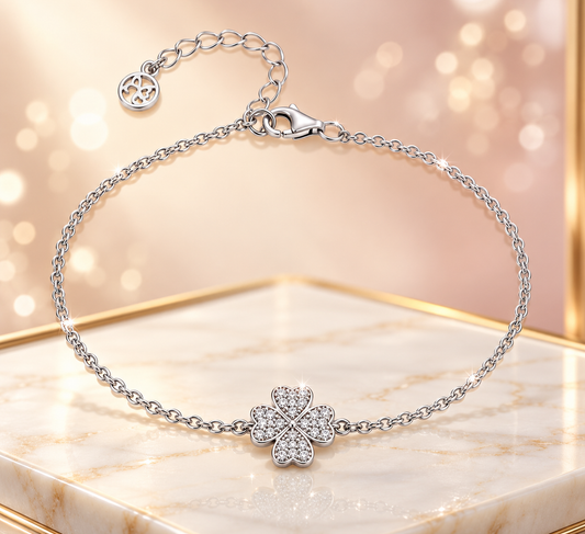 QX  Rhodium Plated Jewelry Bracelet for Ladies Four Leaf Clover Bracelet High End Version