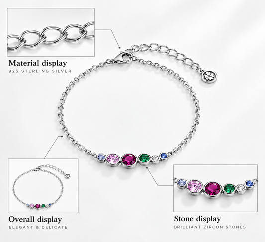 Fashionable 925 Silver Bracelet Femme Beaded with Cubic Zirconia Elegant for Women